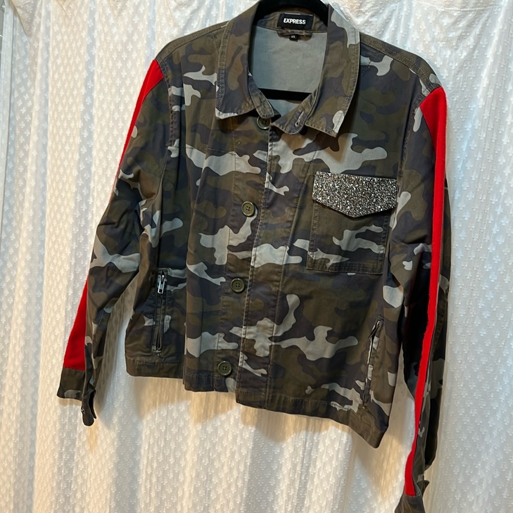 EXPRESS Button Up Camp Military Jacket SZ M/L Red Stripes